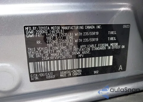 2023 Toyota Rav4 Xle Premium z USA, uszkodzony, nr VIN 2T3A1RFV5PC387709